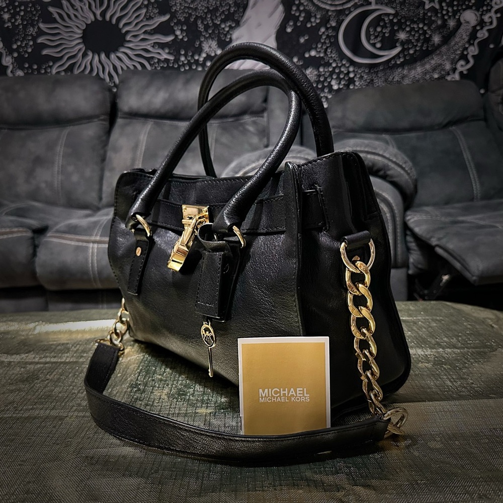 Michael Kors Black and Gold Satchel with Structured Design - Picture 11 of 17